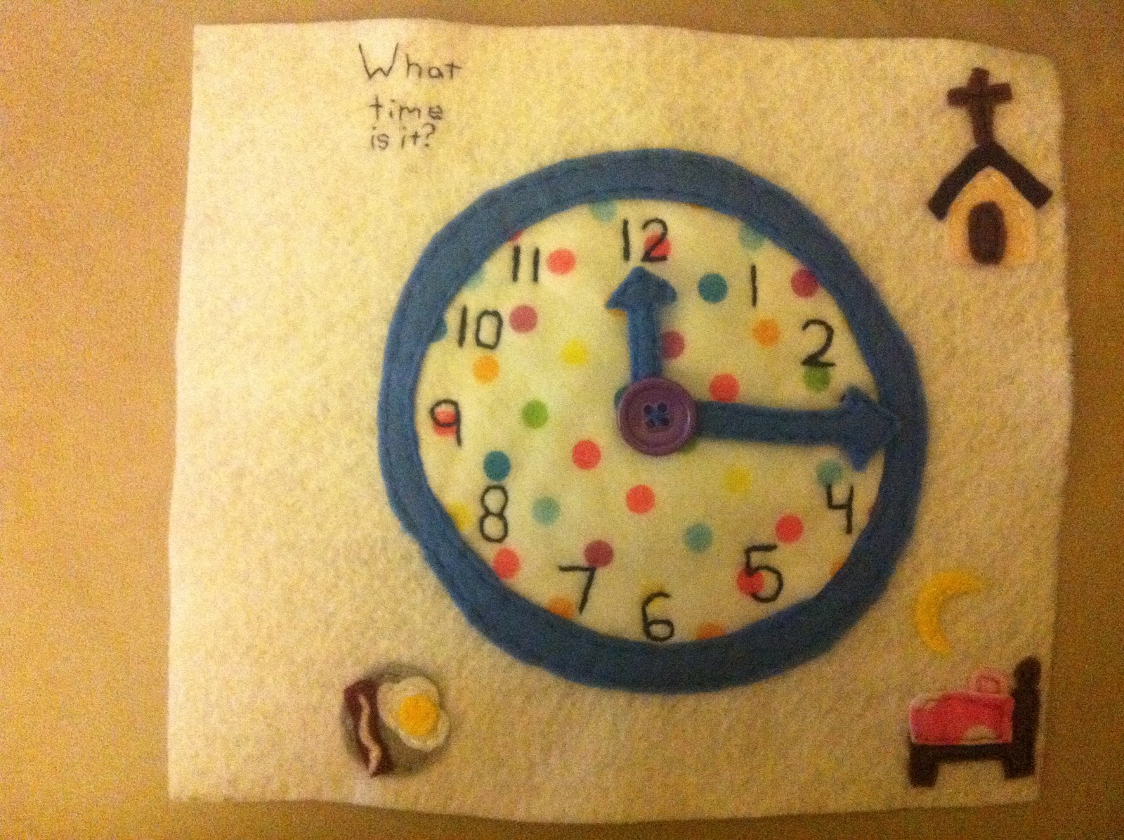 Little Green Things Quiet Book Clock page