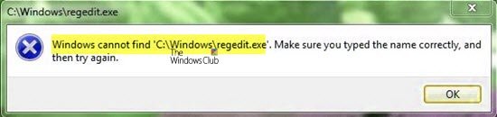 Windows no puede encontrar C:Windows egedit.exe