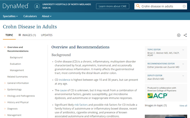 Topic page listing details about crohn disease