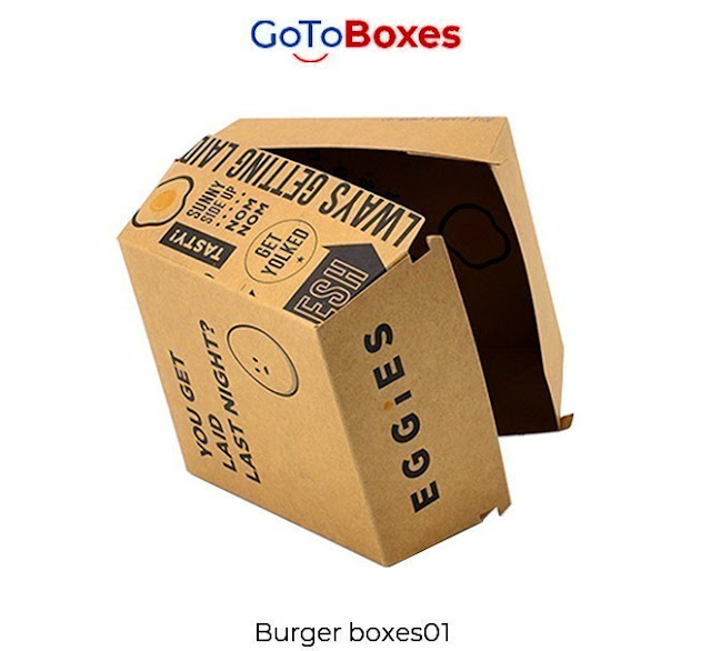 Fetch durable and attractive burger boxes at GoToBoxes on a pocket-friendly budget. Organic boxes can be modified in size and design. Free shipment with customer support is offered.
