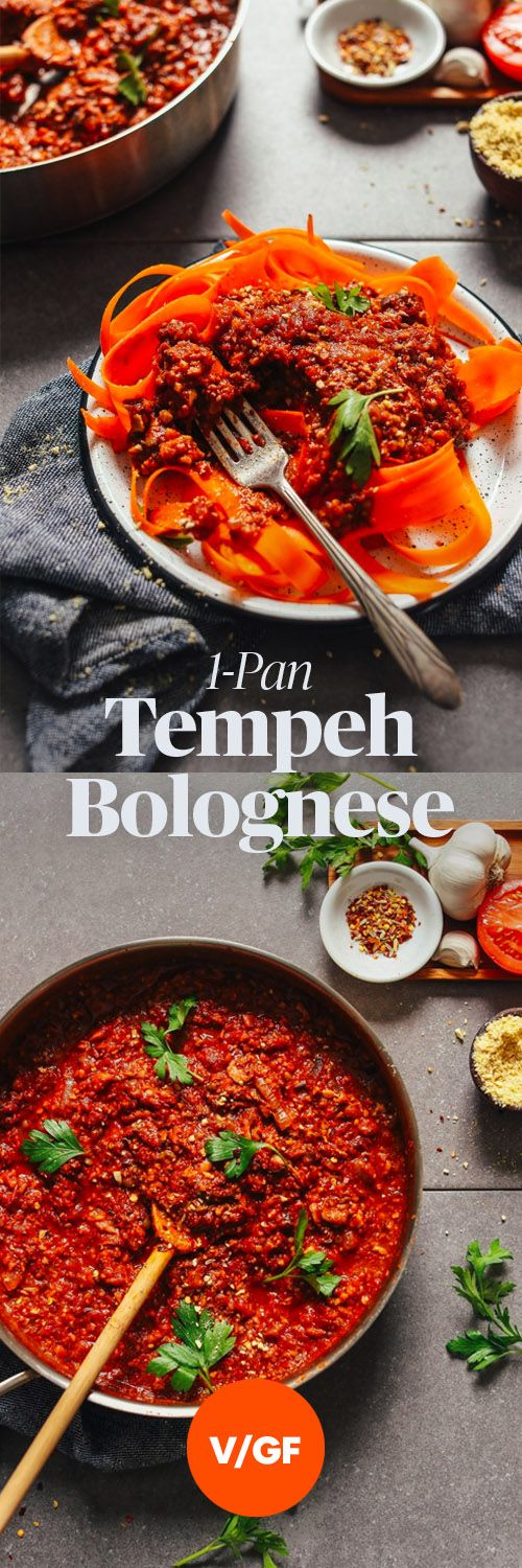 PERFECT 1-Pan Tempeh Bolognese! Hearty, flavorful, ready in 30 minutes! #vegan #glutenfree #pasta #marinara #tempeh #minimalistbaker #recipe