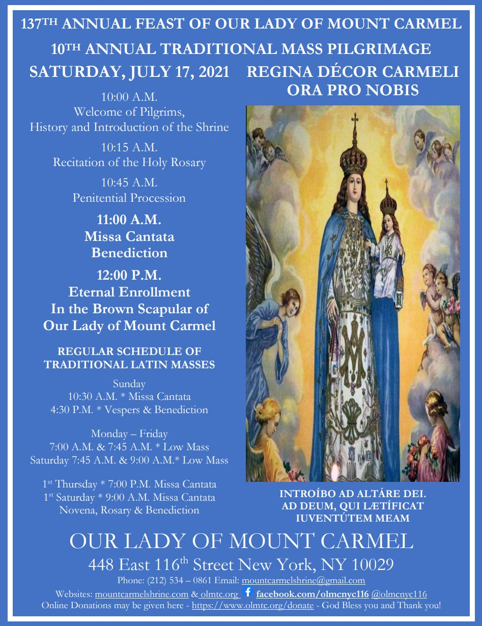Brooklyn Latin Mass 137th Annual Feast of Our Lady of Mount Carmel