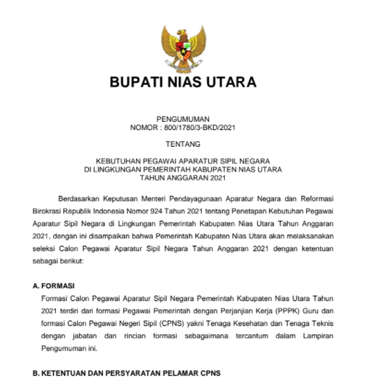 Lowongan kerja kabupaten nias utara