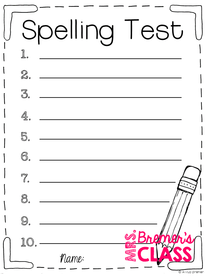 {FREE} Spelling Test Templates Mrs. Bremer's Class