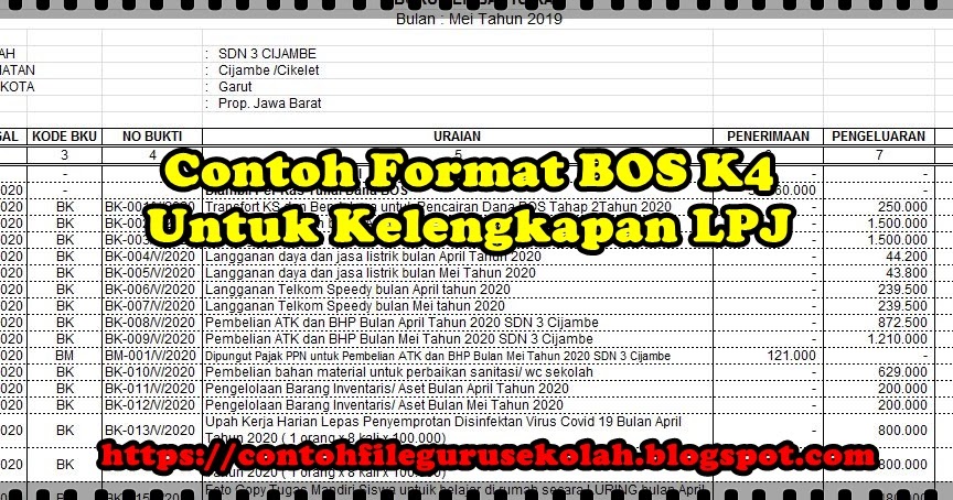 Contoh Format BOS K4 (Buku Pembantu Kas) Data Guru