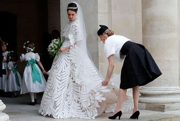 Diamond tiara. Princess Alessandra in Andrew Gn dress, Princess Beatrice in Topshop coat and The Vampire's Wife dress. Princess Stephanie