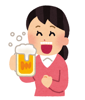 美味しそうにビールを飲む人のイラスト（女性）