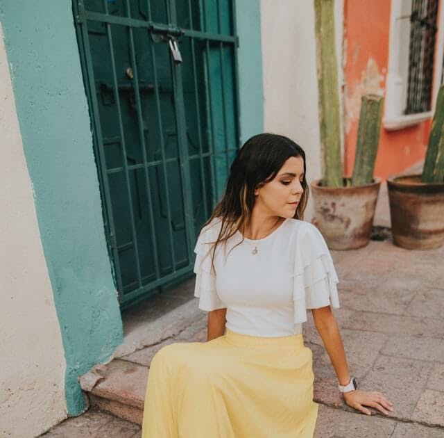 White Crop top with yellow skirt