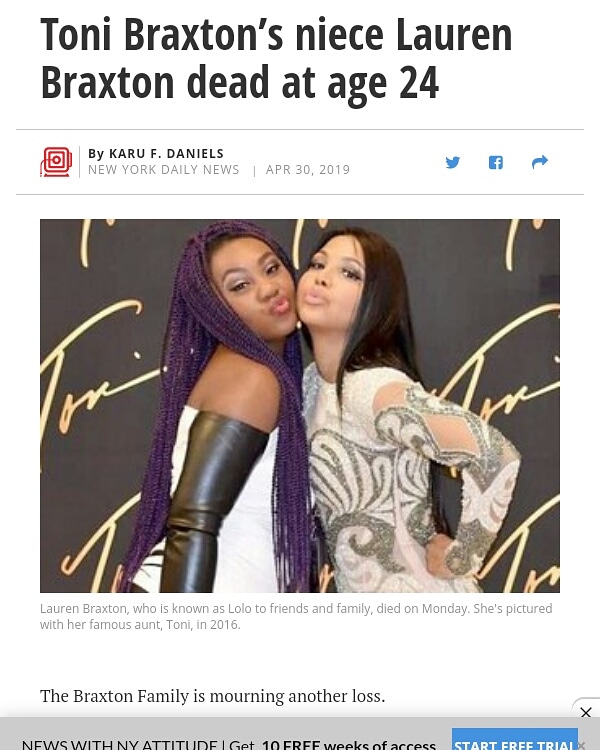 Nonillaah Remember Toni Braxton's Niece Lauren Who Pass Away At Age 24