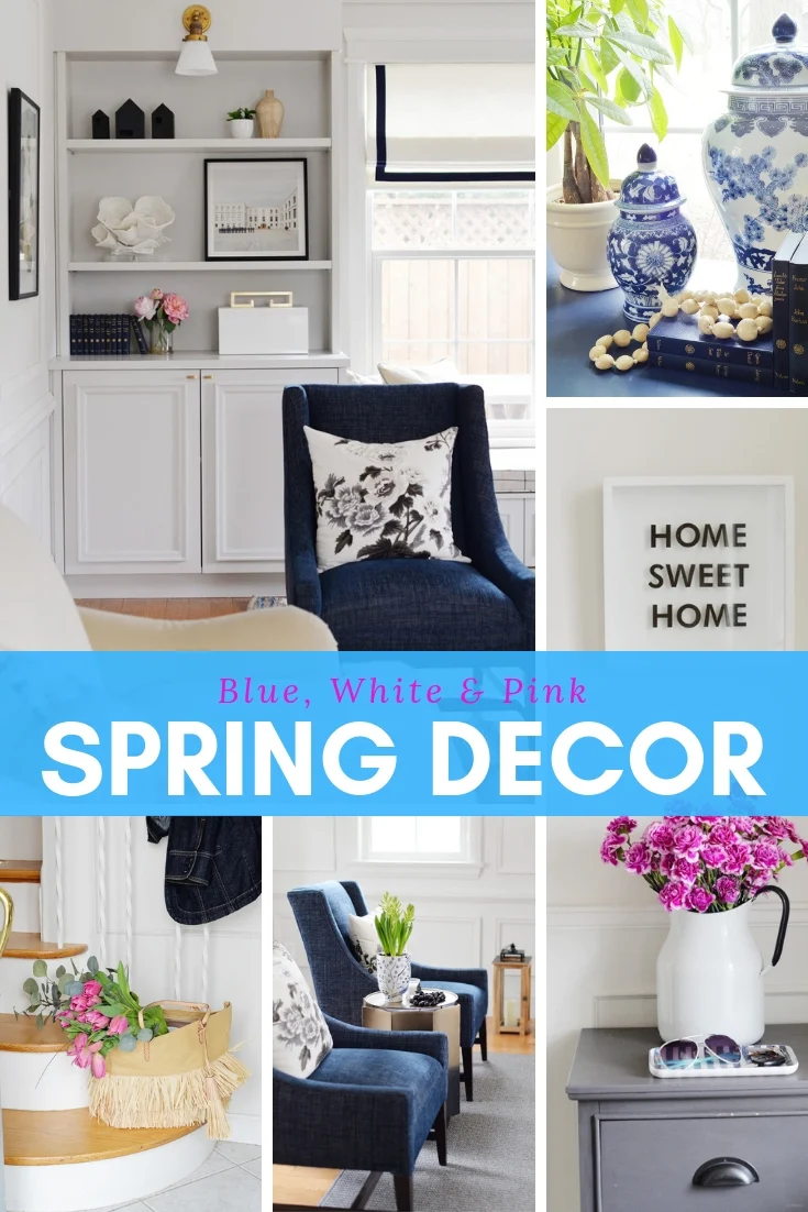 spring decorating ideas, blue and white spring decor, living room ideas