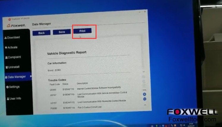 نحوه Doenload یا چاپ گزارش داده ها بر روی ابزار Foxwell 17