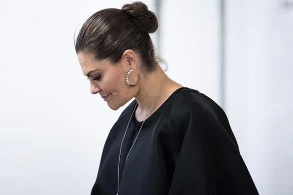 Crown Princess Victoria and Prince Daniel. satin balloon sleeve blouse and, crew neckline, balloon sleeves, velvet trousers, Cravingfor earrings