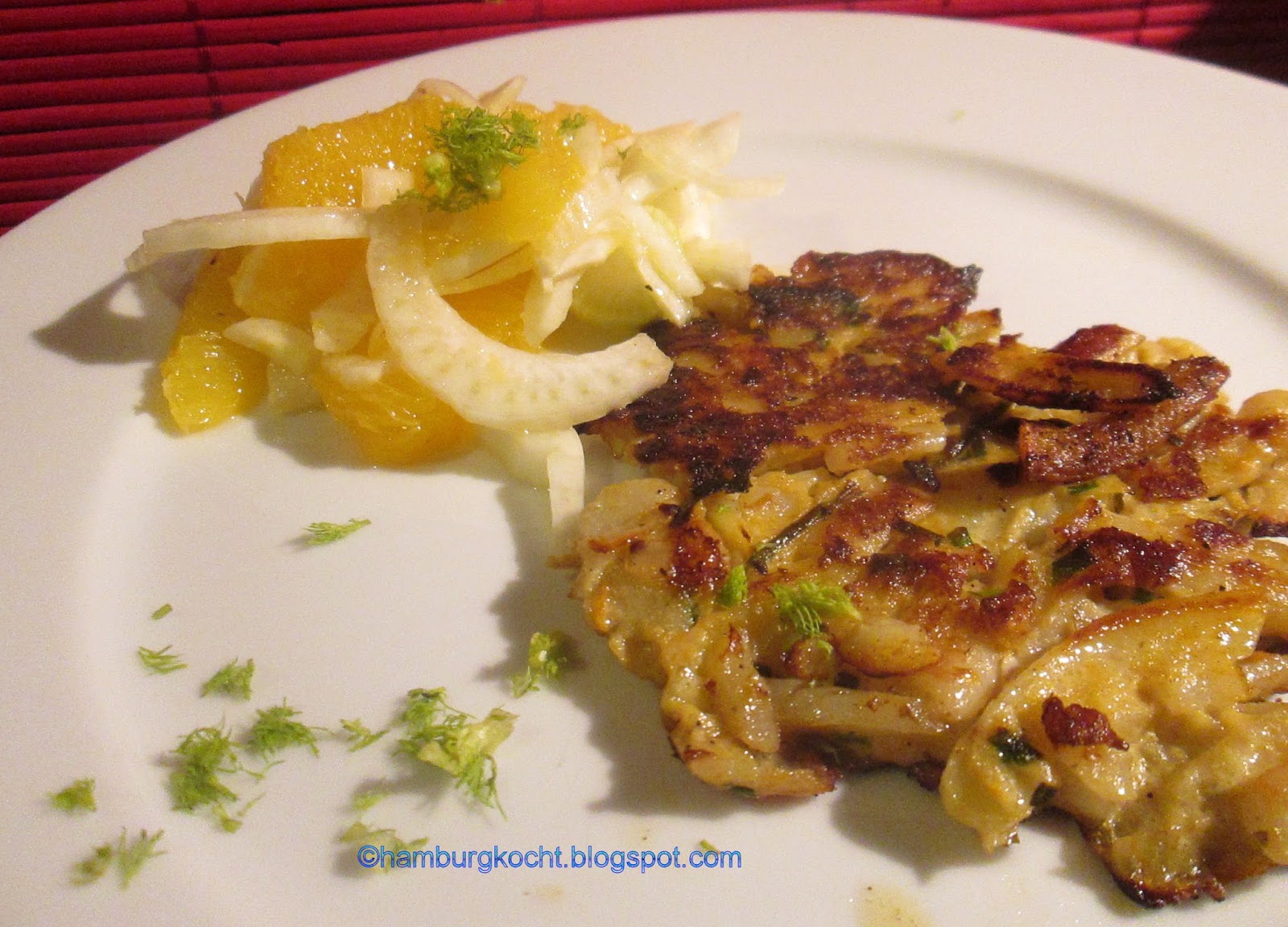 Hamburg kocht!: Topinambur-Kartoffel-Puffer mit Orangen-Fenchel-Salat Hamburg kocht!: Topinambur-Kartoffel-Puffer mit Orangen-Fenchel-Salat