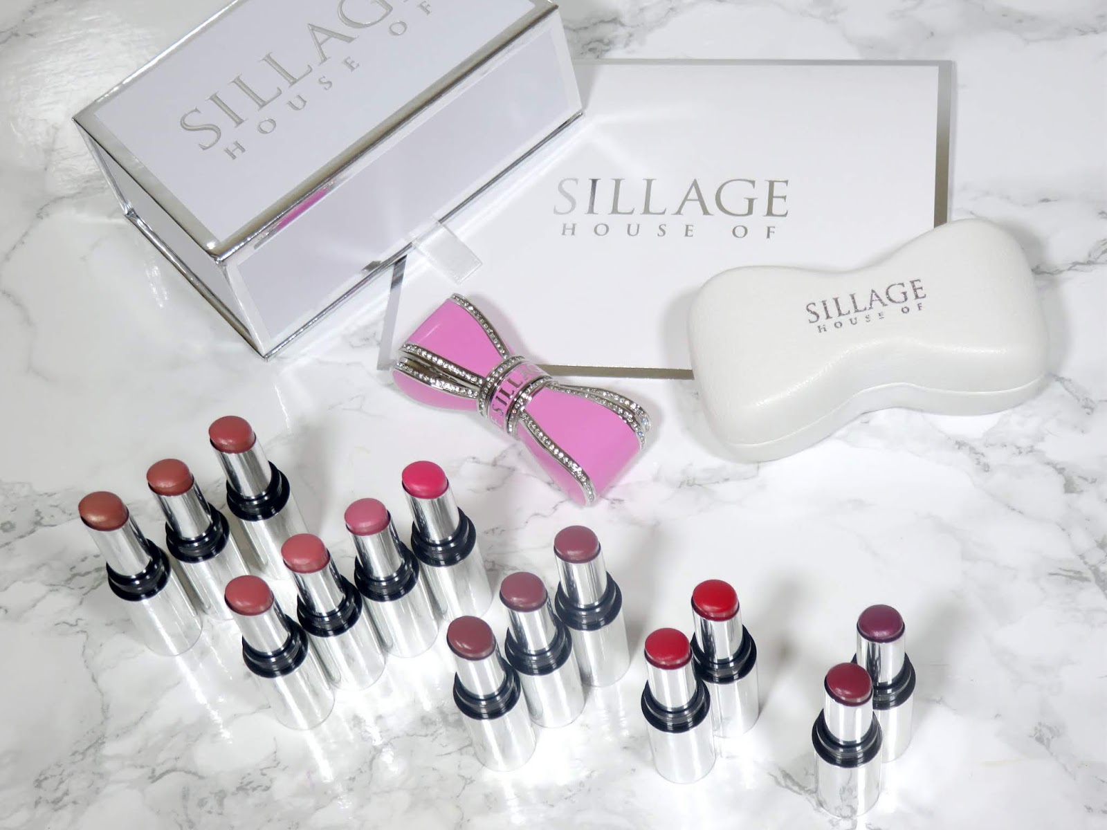 House of Sillage Bow Lipstick Case & Diamond Powder Satin Lipsticks