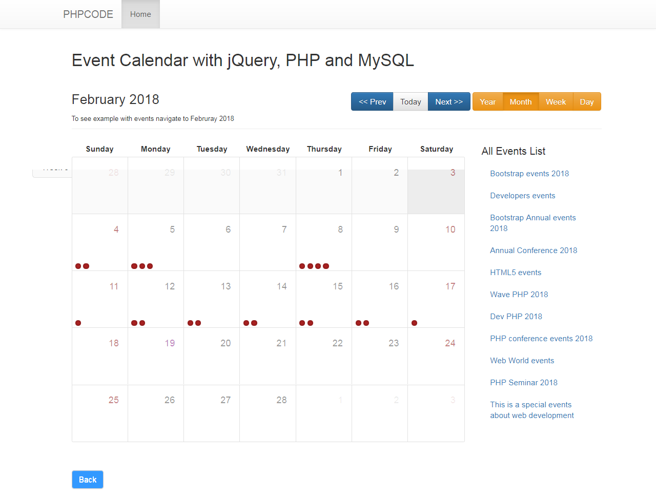 Php Code All Php Information Code Create Event Calendar With Jquery Php And Mysql