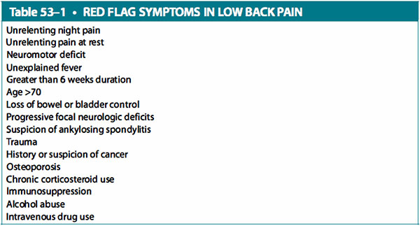 red flag symptoms in low back pain
