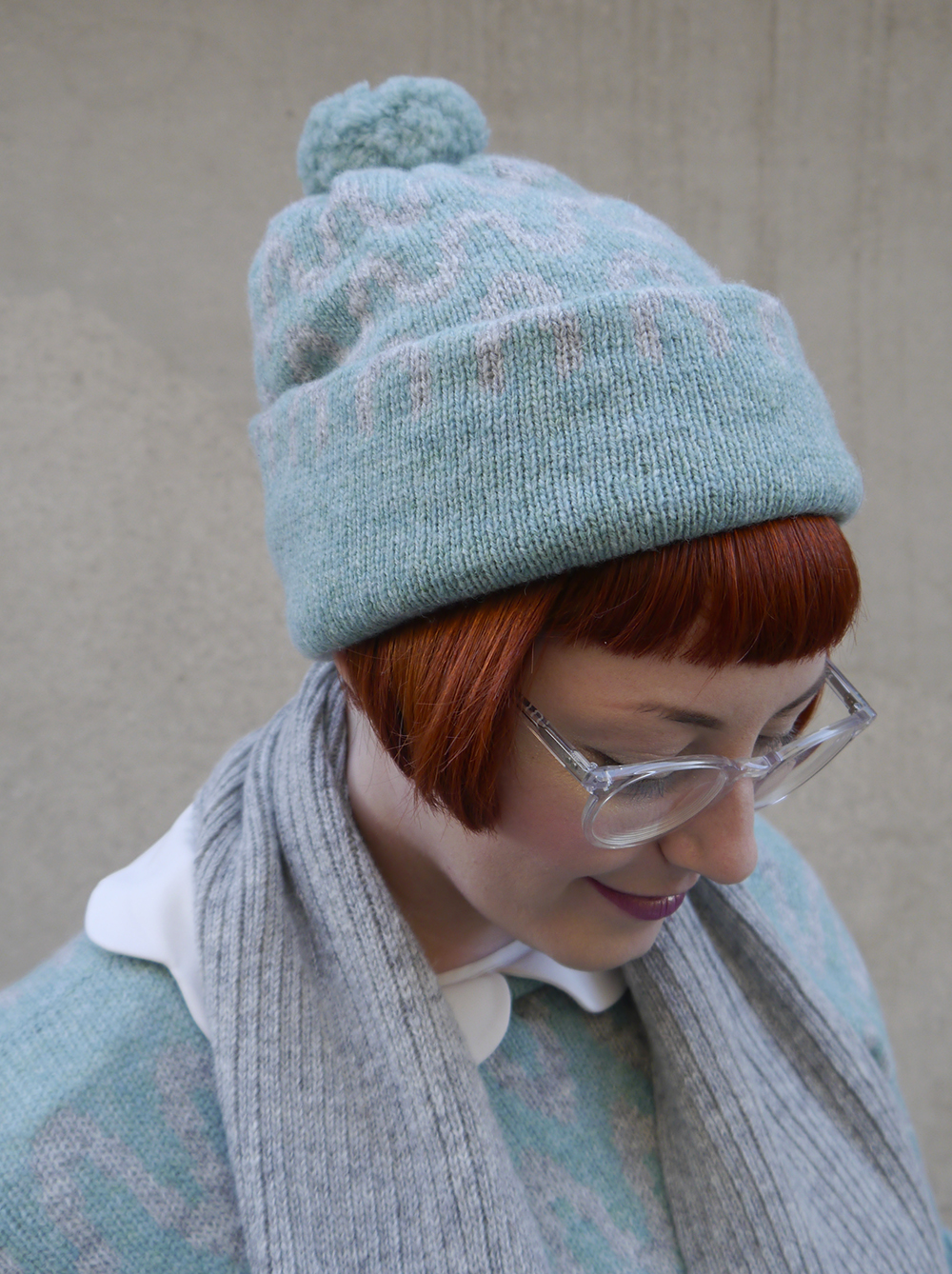 Cute Bobble Hat by Edinburgh based Yellow Bubble styled by Helen, Scottish blogger, Edinburgh, Edinburgh designer, independent knitwear designer, Yellow Bubble, Yellowbubble, luxury knitwear, Scottish knitwear, handmade knits, Scottish designer, matching hat and jumper, patterned jumper, Scottish street style, faux fur, casual knitwear