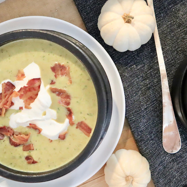 My Sweet Savannah creamy asparagus soup with bacon & lime creme fraiche