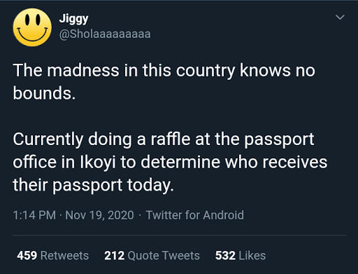 Officers ask people in Lagos seeking their International Passport to do raffle draw, winners go home with theirs