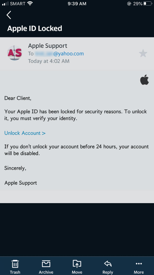 Fake Apple ID Locked Email Phishing Scam