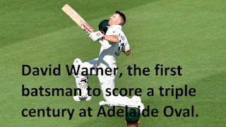 David Warner, the first batsman to score a triple century at Adelaide Oval. David Warner, the first batsman to score a triple century at Adelaide Oval.