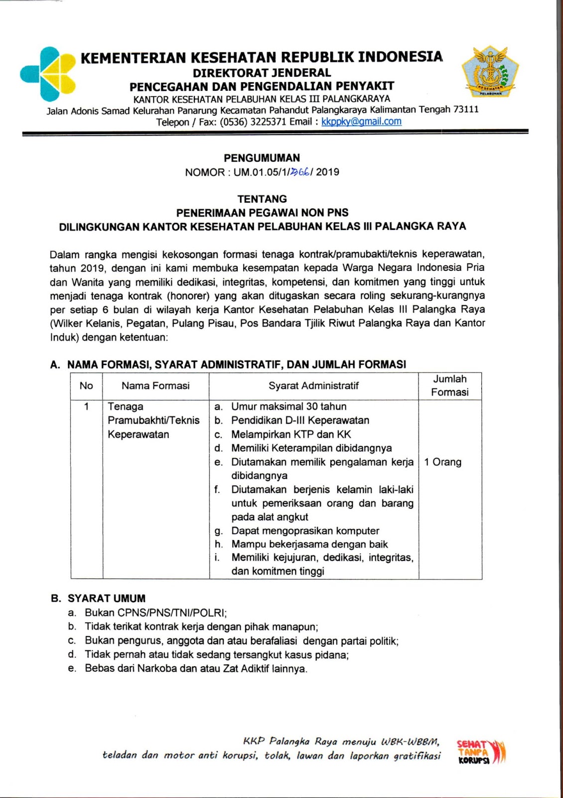 Lowongan Kerja Kantor Kesehatan Pelabuhan Kelas Iii Palangka Raya Lowongan Kerja Kalimantan Tengah