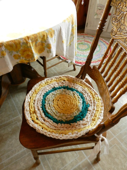 Hot tea and milk chocolate A crocheted chair pad