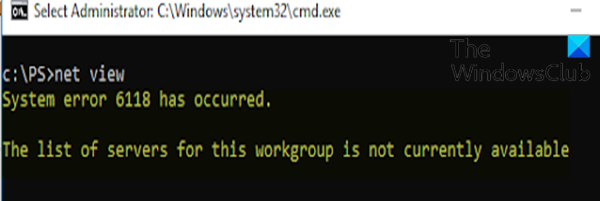 システムエラー6118が発生しました-このワークグループのサーバーのリストは利用できません