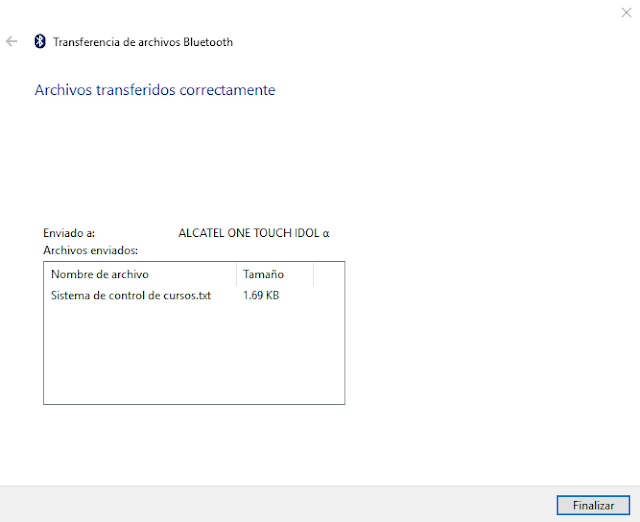 error al enviar por bluetooth del telefono movil al pc
