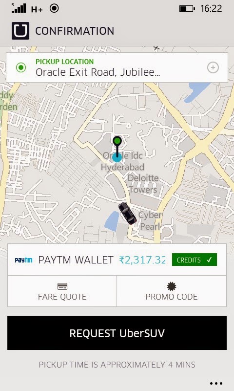 Paytm wallet option added into Uber windows app