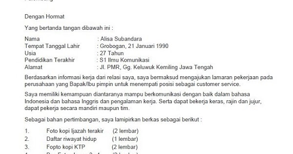 Download Contoh Surat Lamaran Kerja Sebagai Customer Download Contoh Surat Lamaran Kerja Sebagai Customer