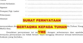 Contoh Surat Pernyataan Bertaqwa Kepada Tuhan Yang Maha Esa Pdf