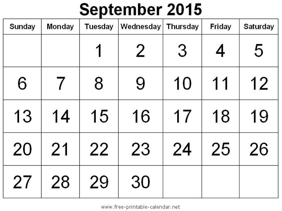 free printable calendar september 2014