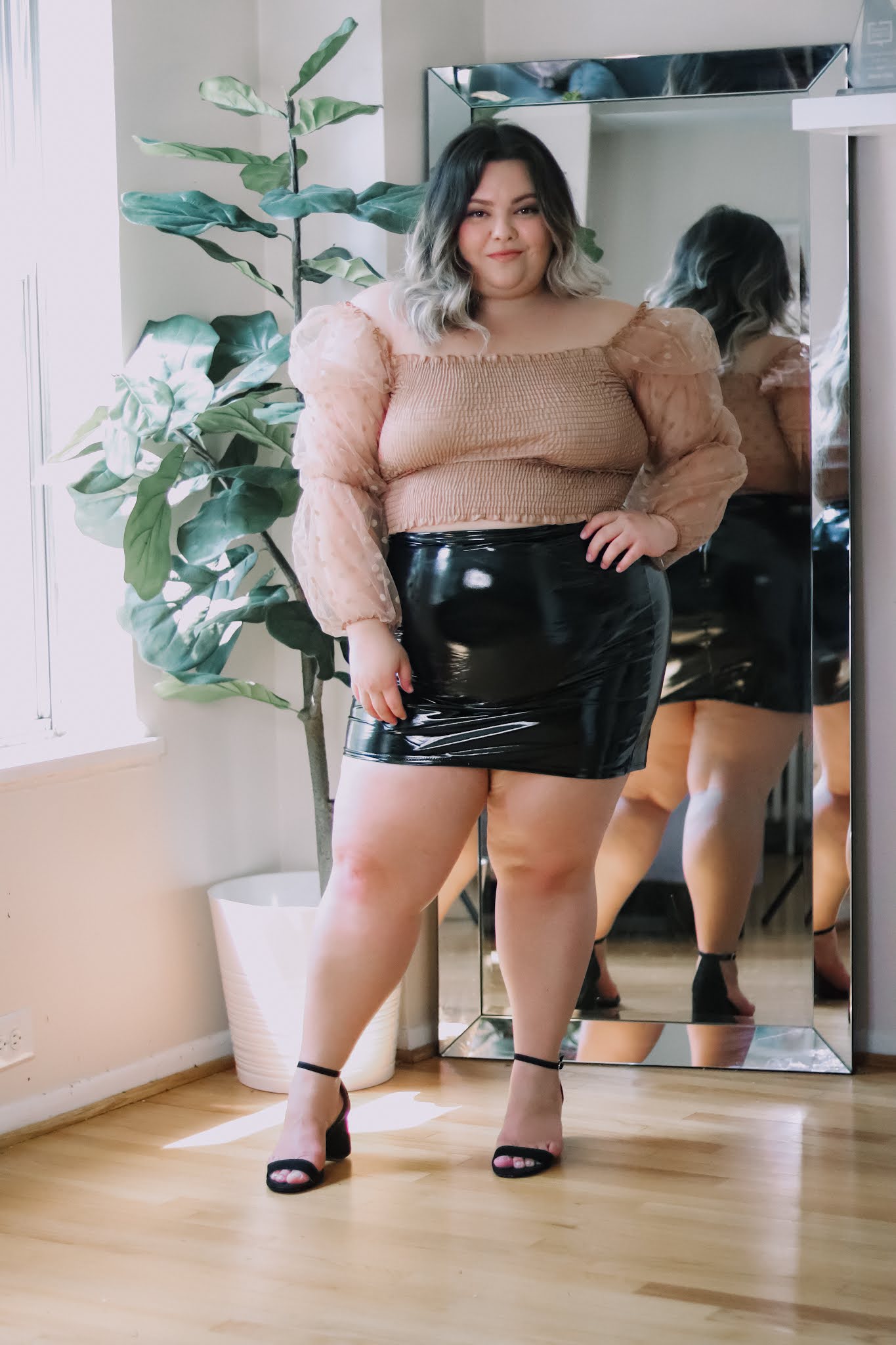 Chicago Plus Size Petite Fashion Blogger Natalie Craig Natalie in the City reviews Fashion Nova Curve's plus size latex mini skirts