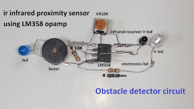 Obstacle Detector circuit / IR Proximity Sensor / LM358 Op-Amp projects ...