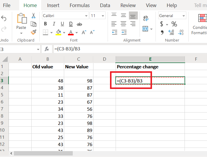 Excelで変化率を計算する