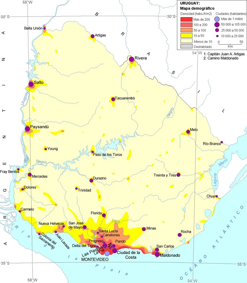 Geo Astro Mapa distribución de población en Uruguay