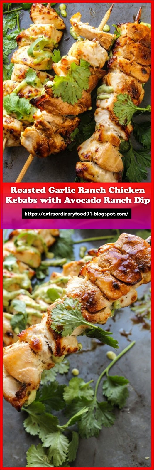 Roasted Garlic Ranch Chicken Kebabs with Avocado Ranch Dip Extra