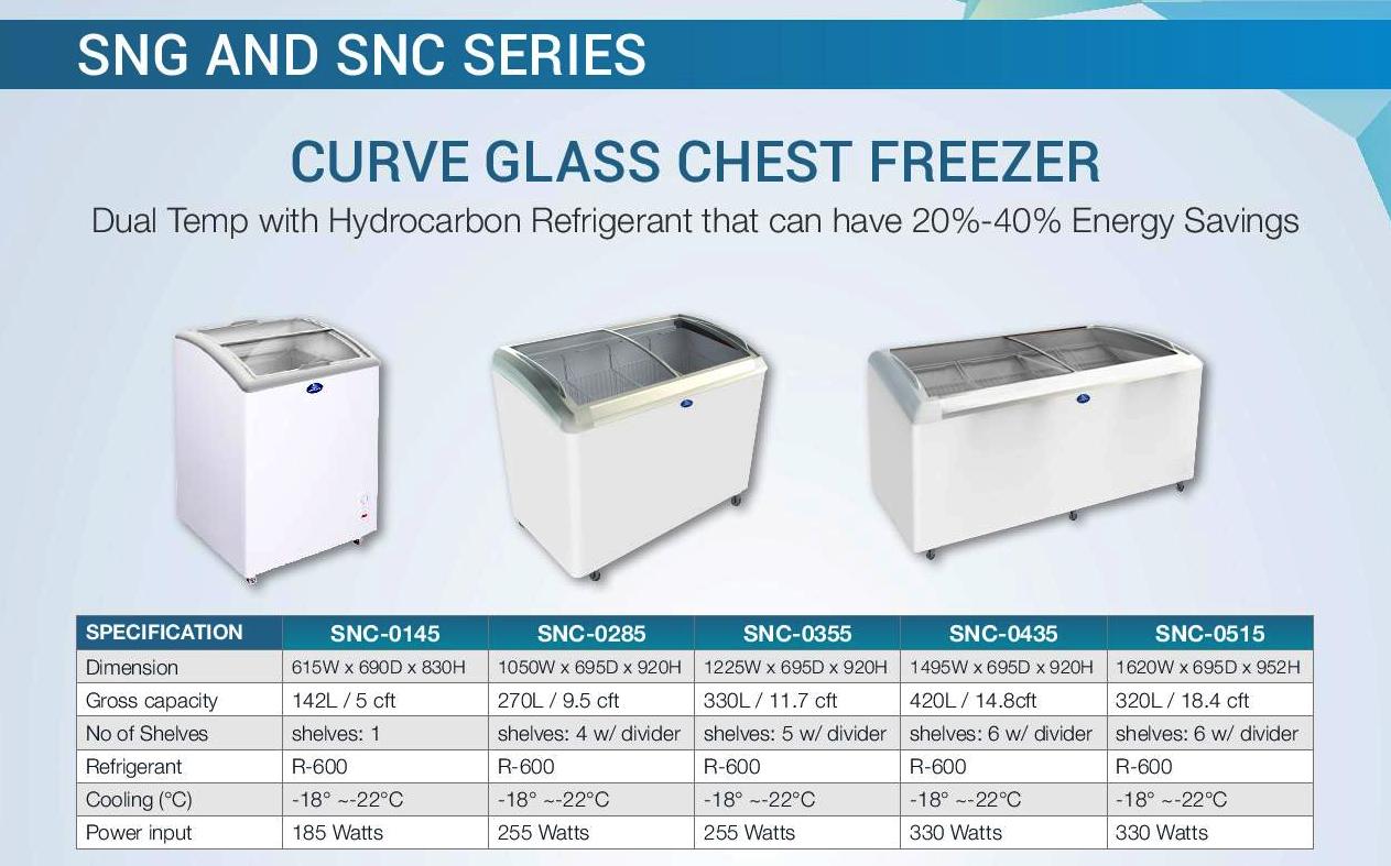 SANDEN CURVED GLASS CHEST FREEZER R600A