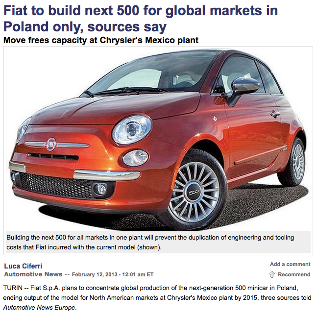 Fiat 500 la prossima generazione sarà prodotta solo in