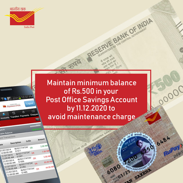 Post Office Savings Account Minimum Balance Rs.500/ Raise your