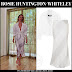 Rosie Huntington-Whiteley in white silk skirt and white tie-front shirt on August 6
