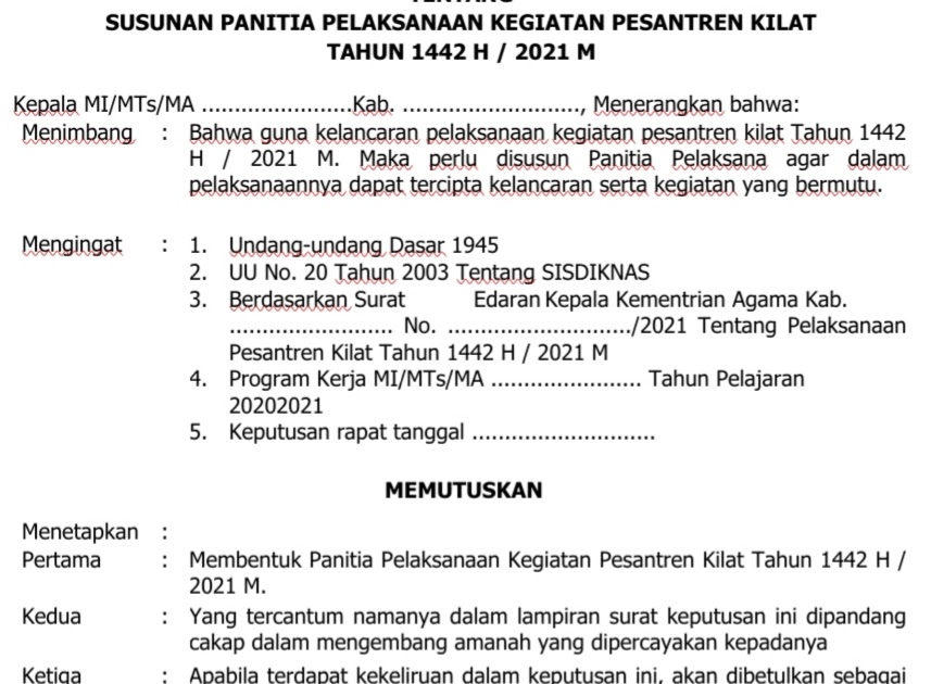 Download SK Panitia Pesantren Kilat Tahun 2021 - Maxtrimus