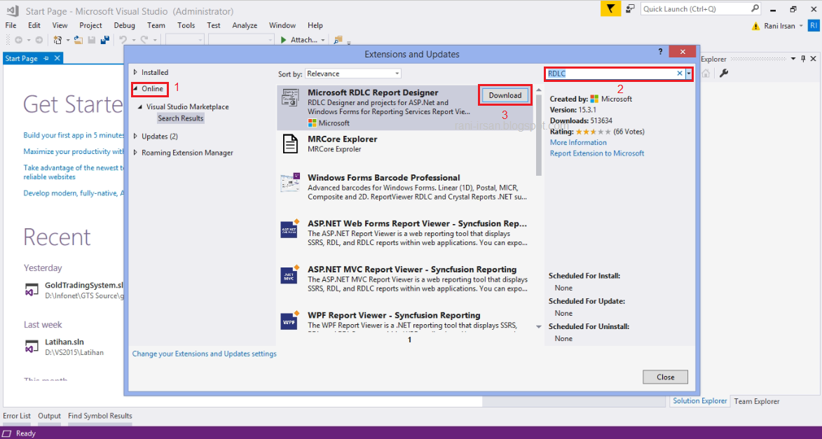 Menginstal RDLC Reporting pada Visual Studio Community 2017
