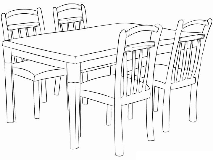 Tranh tô màu cái ghế và cái bàn