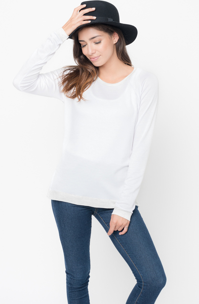 Shop for White Color Block Two Tone Pullover Crew Neck @34$ On Caralase.com