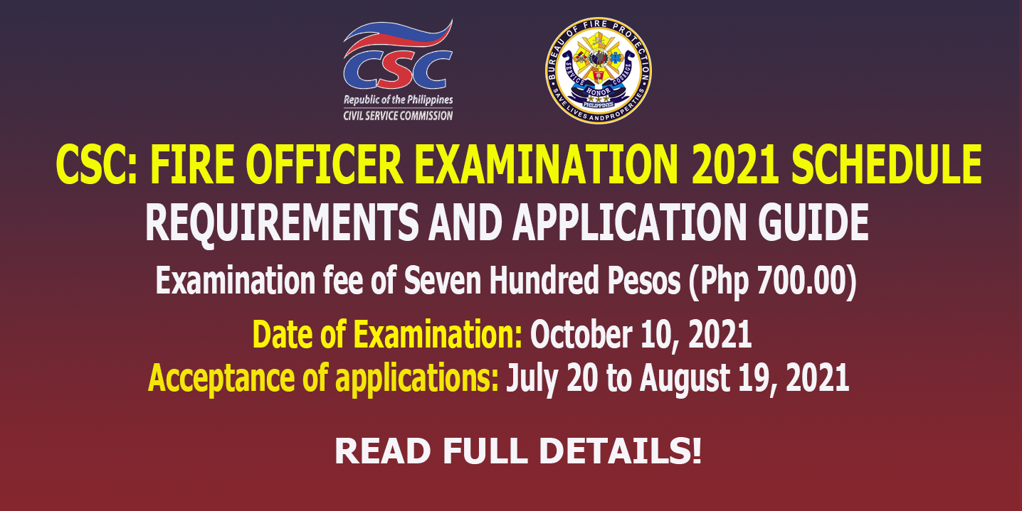 CSC Fire Officer I Examination 2021 Schedule, Requirements