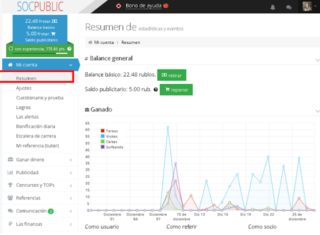 como acceder a las ganancias en socpublic