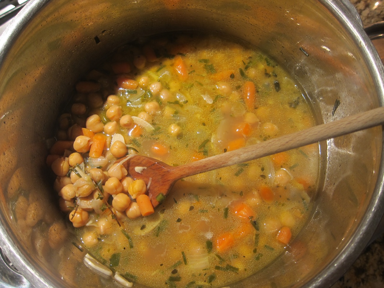 Cuisine Ici: Pollan-Moss Chick Pea Soup with Chorizo and Fresh Tomato