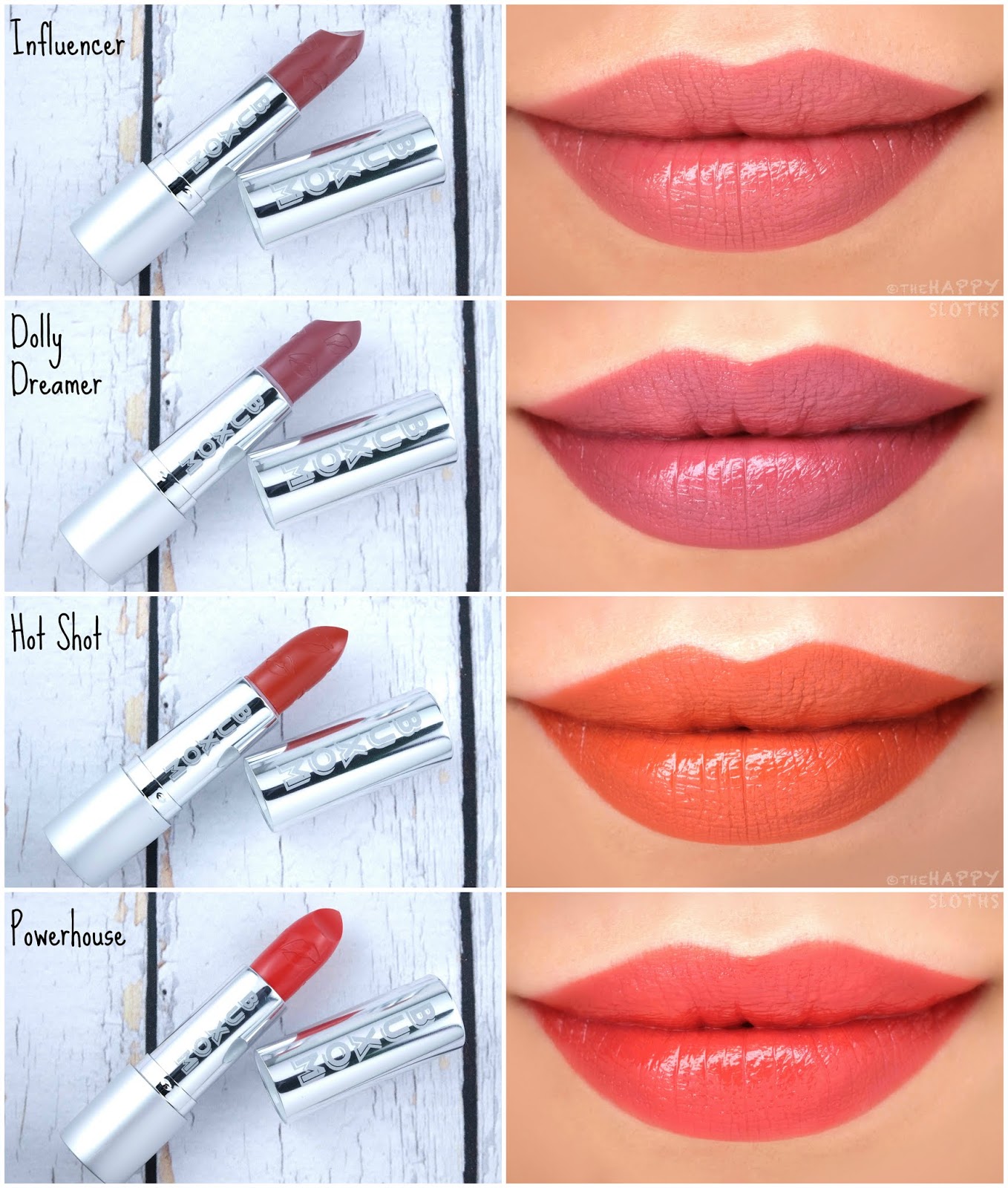 Buxom | Full Force Plumping Lipstick in "Influencer", "Dolly Dreamer", "Hot Shot" & "Powerhouse": Review and Swatches
